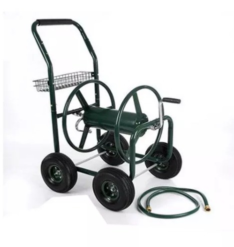 Green Hose Reel Cart Easy Assembly and Sturdy Steel Frame for Eco-friendly Gardening