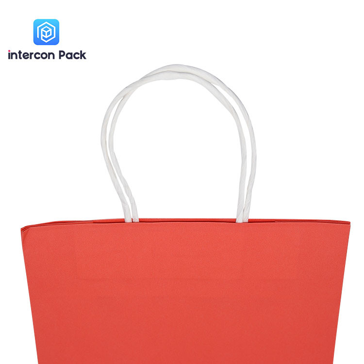210g Twisted Handle Kraft Paper Bags Red Color Printing 12.99x8.66x3.94 inch