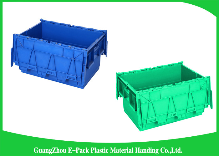 Customzized Plastic Moving Boxes Attached Lid Containers For Warehouse