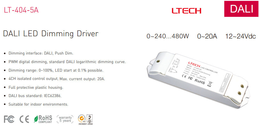 CV DALI Low Voltage Driver,12-24V DC 5A*4CH Constant Voltage Dali Driver