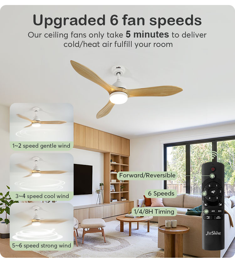 Easy Installation LED Ceiling Fan with 5 Speeds and Wood Blades Contemporary Design