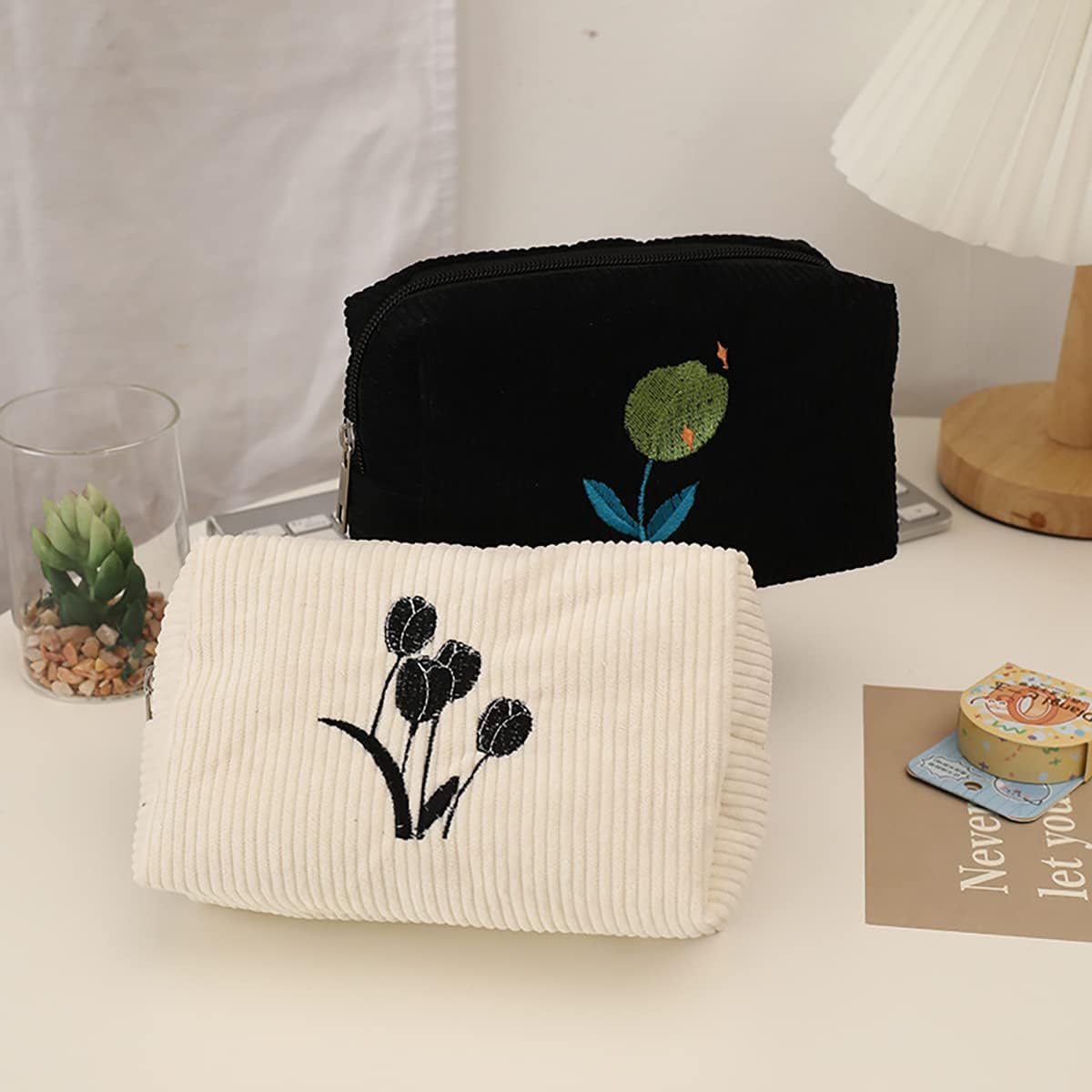 Women Large Capacity Canvas Makeup Bags Travel Toiletry Bag Accessories Organizer White
