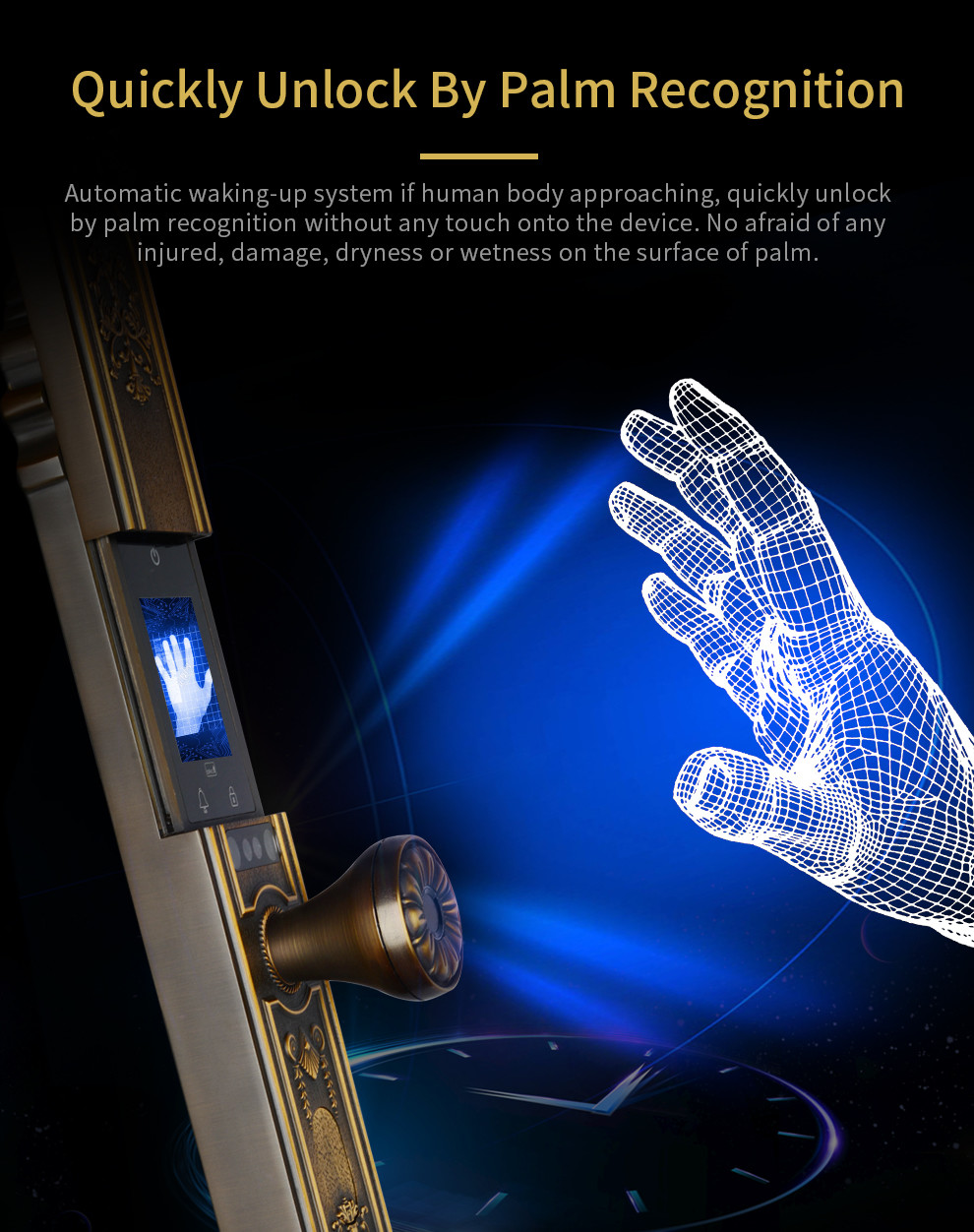 Pure Copper Antique Bronze High Quality Luxury Design Palm Face recognition Fingerprint Smart Door Lock