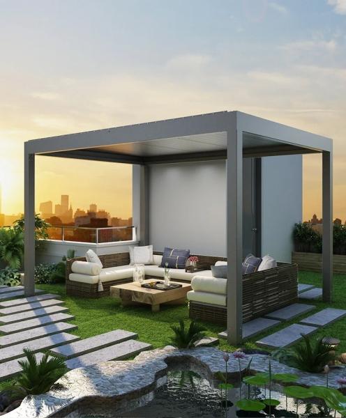Waterproof Metal Gazebo Electric Flip Louvers Aluminium Pergola With Louvered