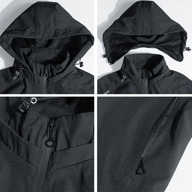 100% Cotton Windproof Large Size Mens Clothing Black Hooded Windbreaker