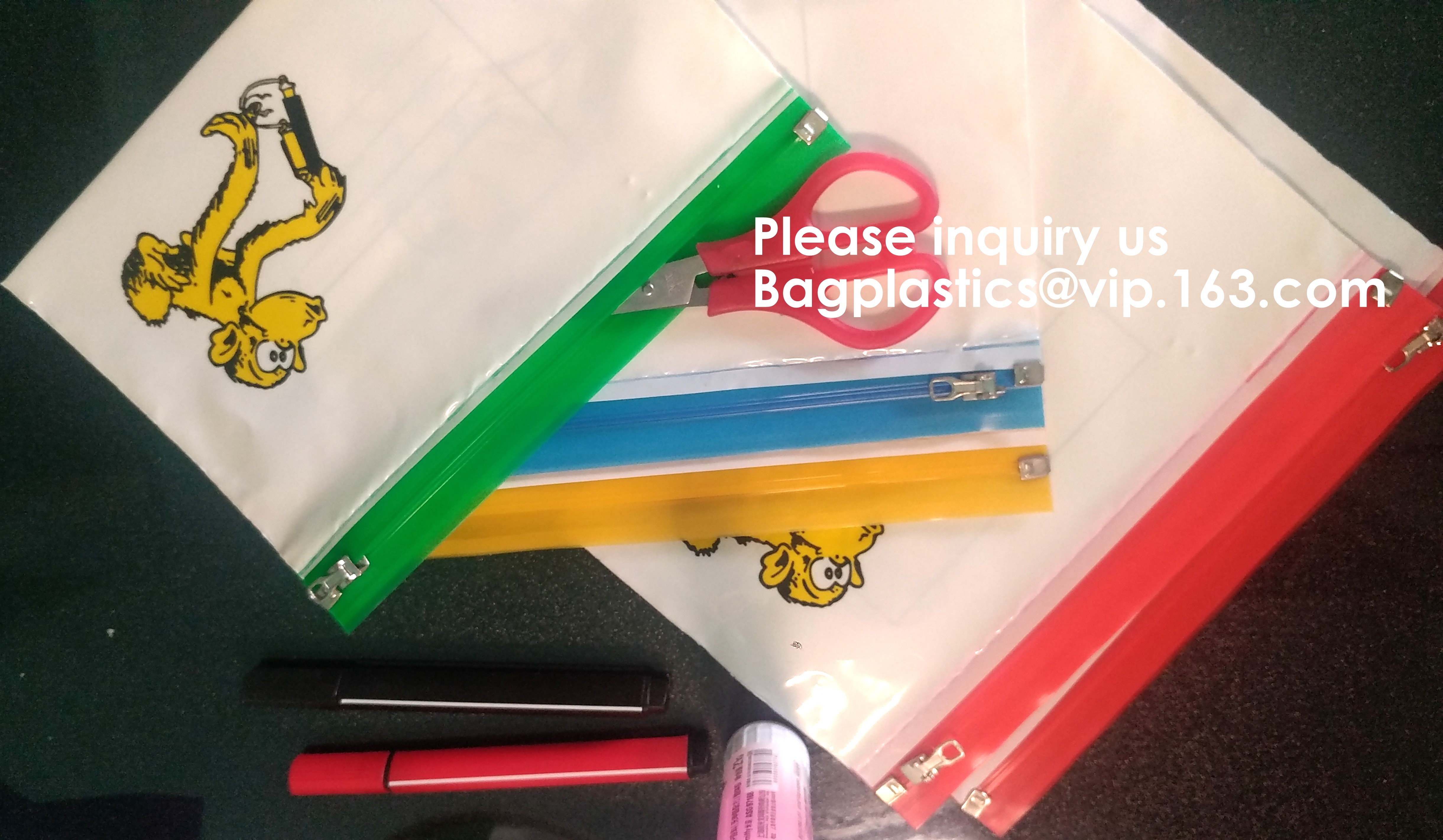 Metal Slider Office File Folder Mesh Clear PVC Zip Lock Document Bag,Folder File Wallet Zipped Lock Document Bag pack