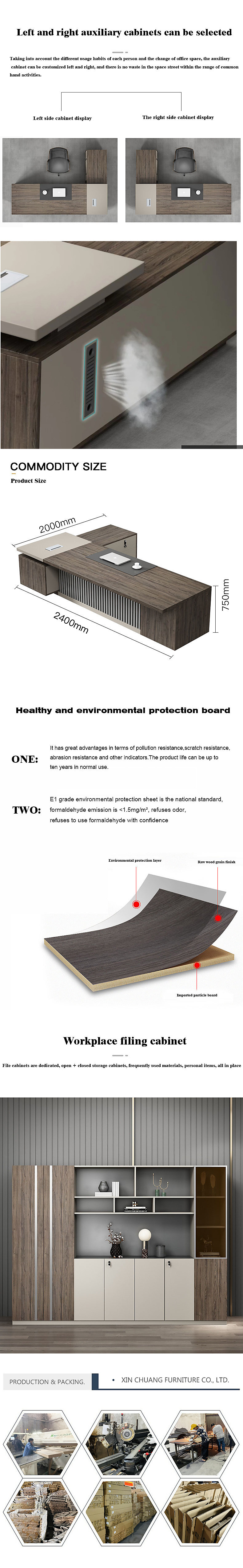 Modern Office Desk Boss Desk end L-Shape Computer Desk with 50mm Thickness Table Top