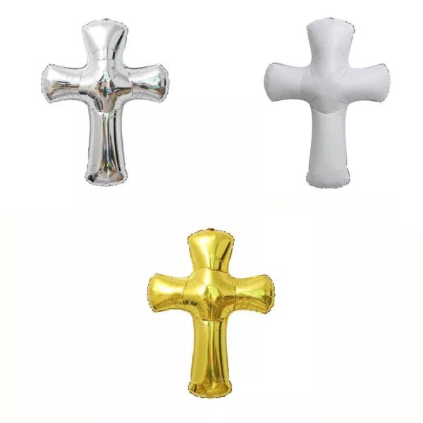 Wholesal New Design Gold Silver White Easter Cross Aluminum Foil Balloon for