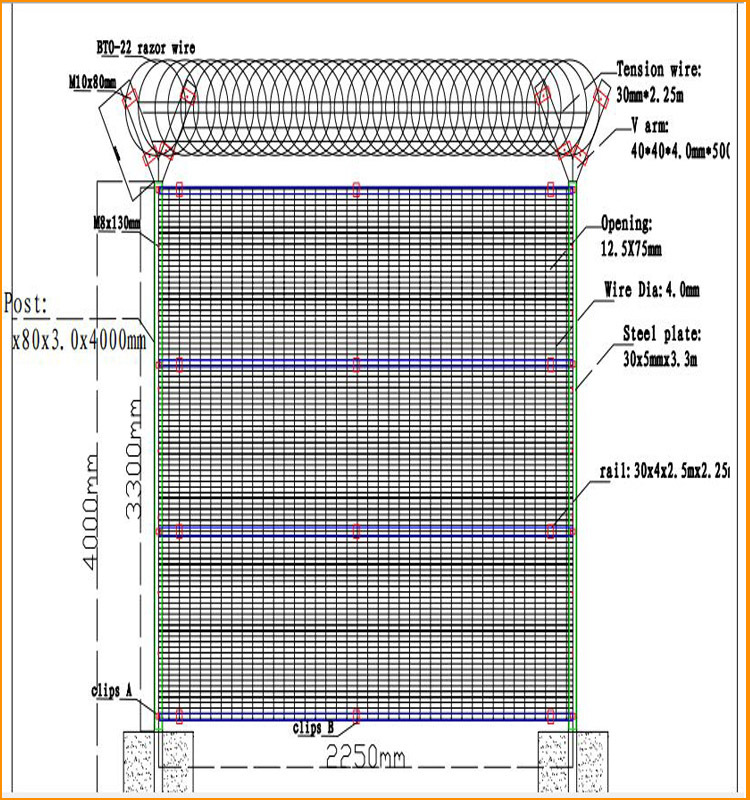 Durable welded 358 anti climb high security wire mesh fence for sale