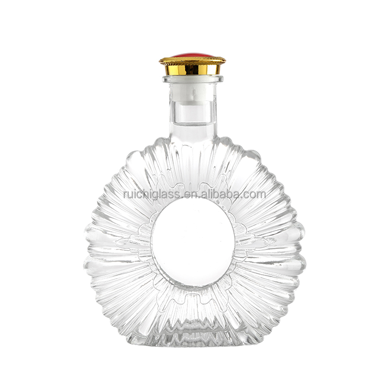 Customized Custom Make Most Popular Style 500ml 750ml brandy glass bottles with cap