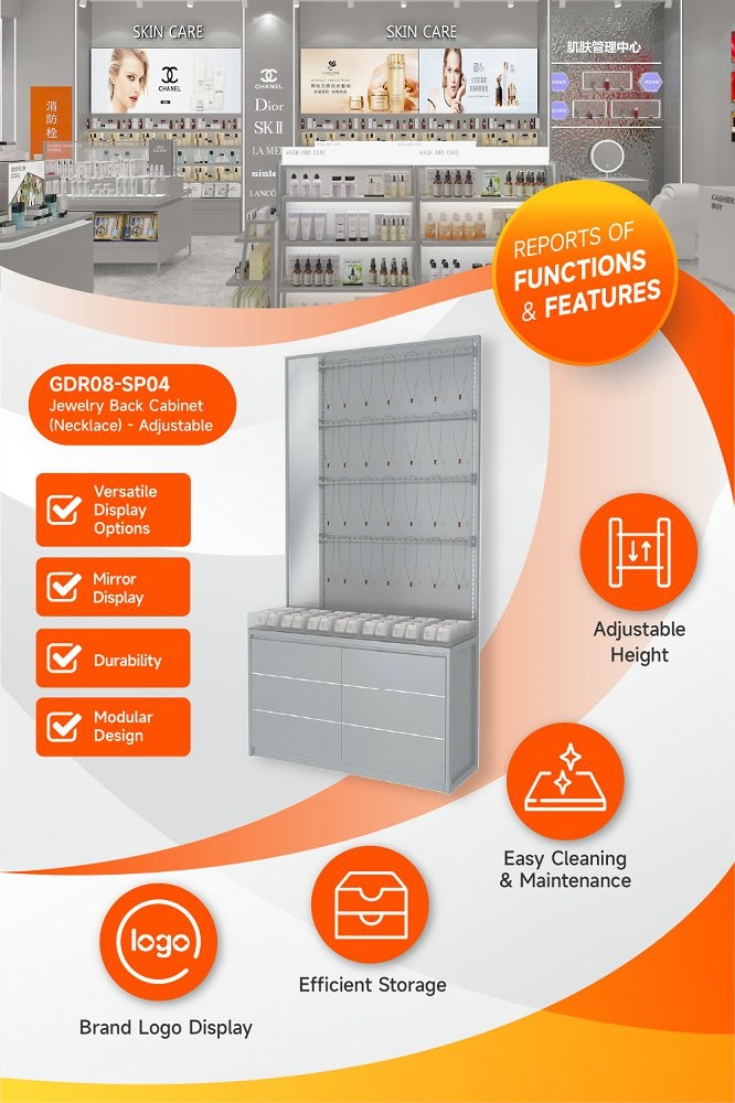 GDR08-SP04 Cosmetic Display Shelf with Frosted Transparent Acrylic Joint Grids and Adjustable Height for Cosmetics Retail Stores