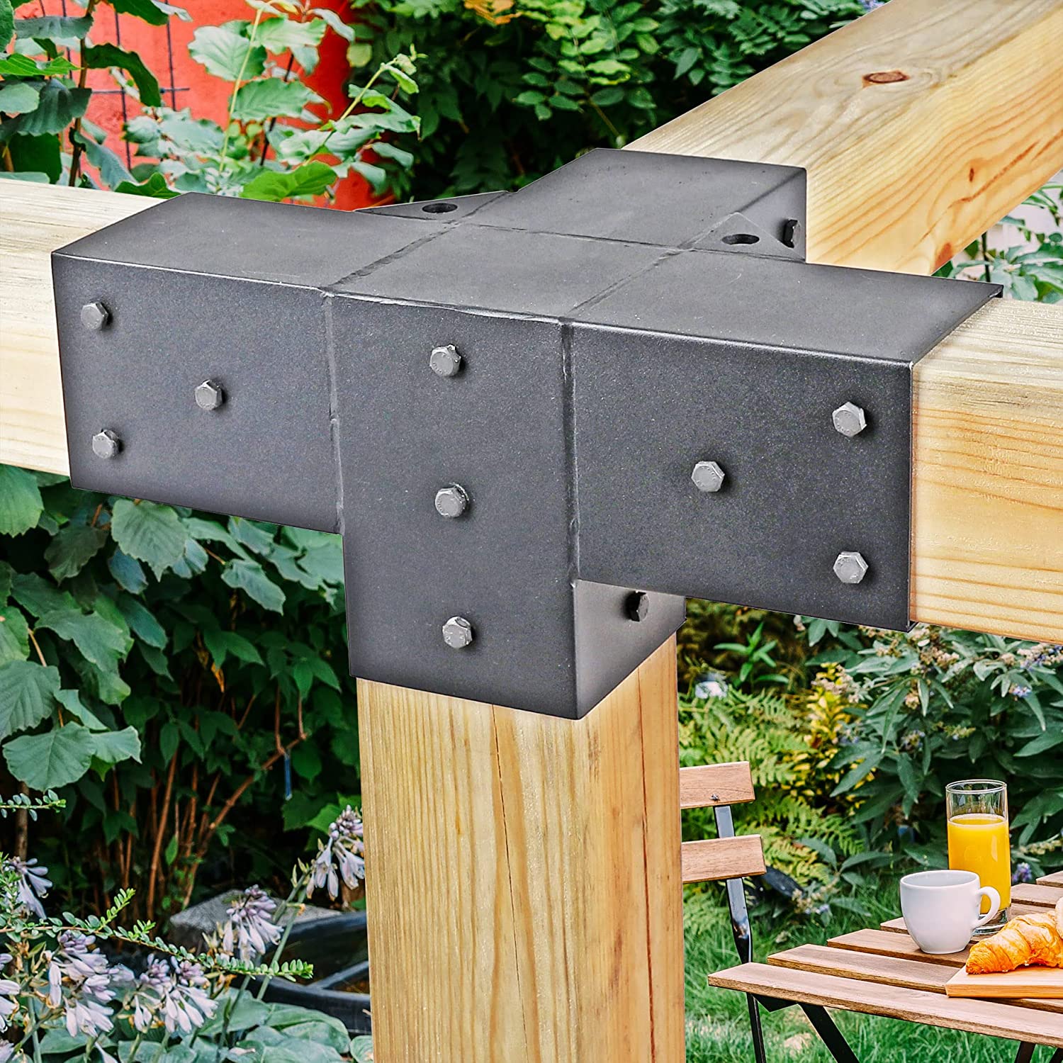 Stainless Steel Pergola Bracket with High Carbon Steel and 4-Way Right Angle Corner