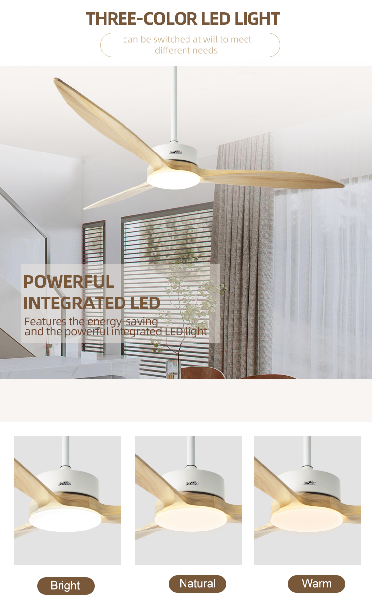 Modern Style 1stshine Ceiling Fan with Remote Control and Natural Wind Solid Wood Blades