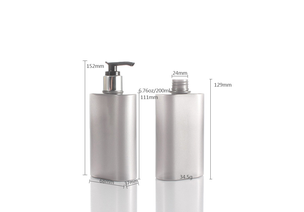 Square Gray Toiletries Plastic 200ml Shampoo Pump Bottles