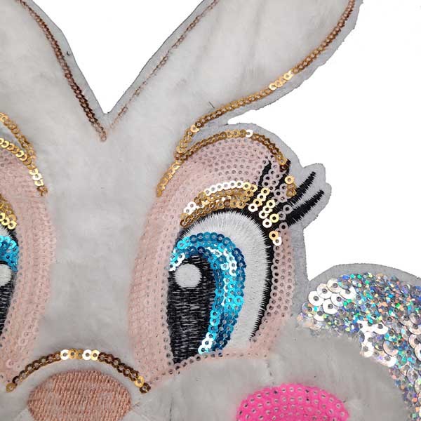 White Smile Rabbit Sequin Embroidery Patches Single Side Any Size Available