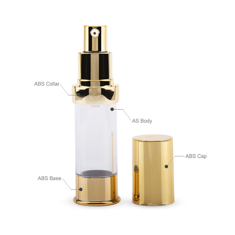 10ml - 30ml Cosmetic Plastic Airless Bottle Gold Refillable Twist Lotion Pump Packaging