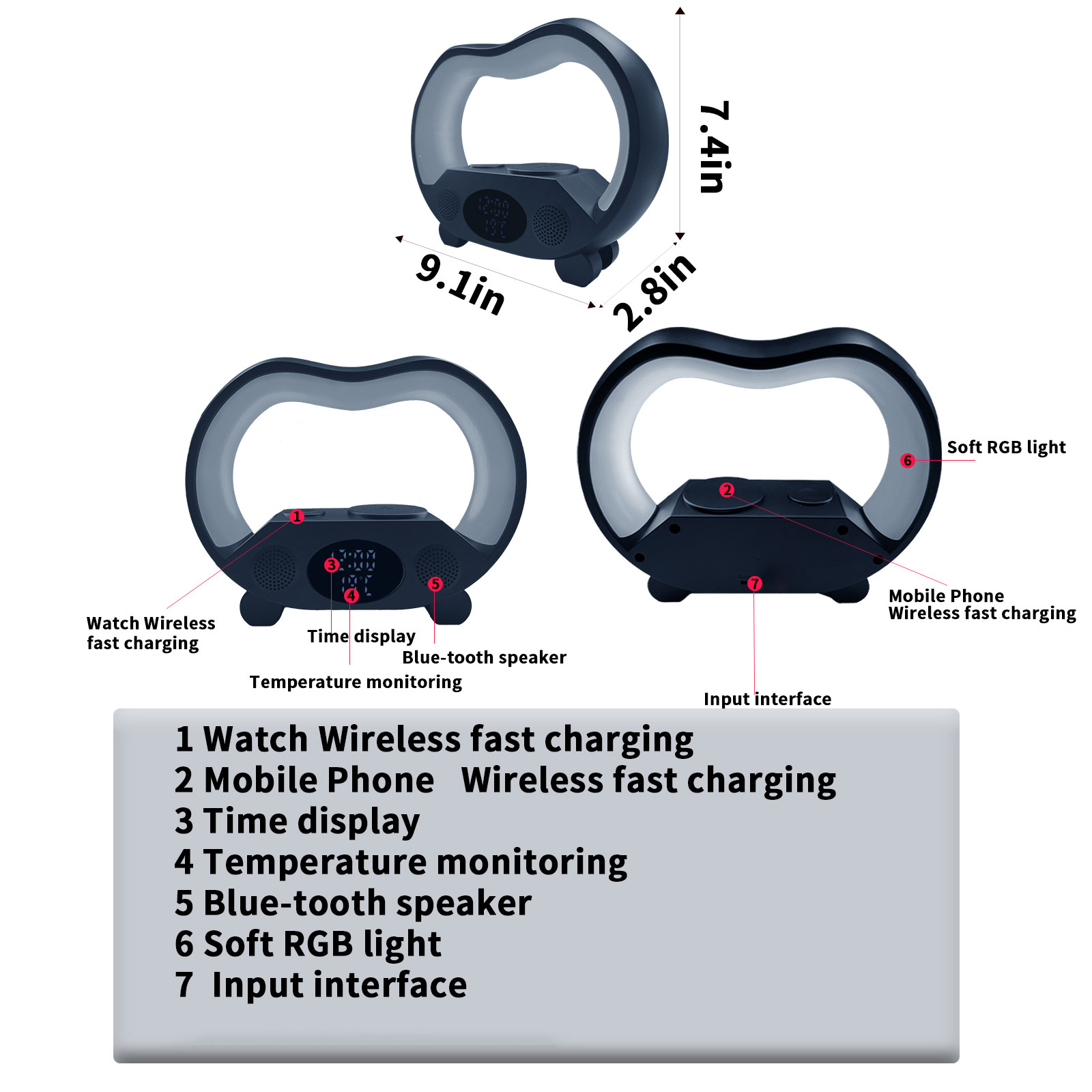 15W Fast Charging Speaker Wireless Charger with Colored Lights and Bluetooth ABS Material