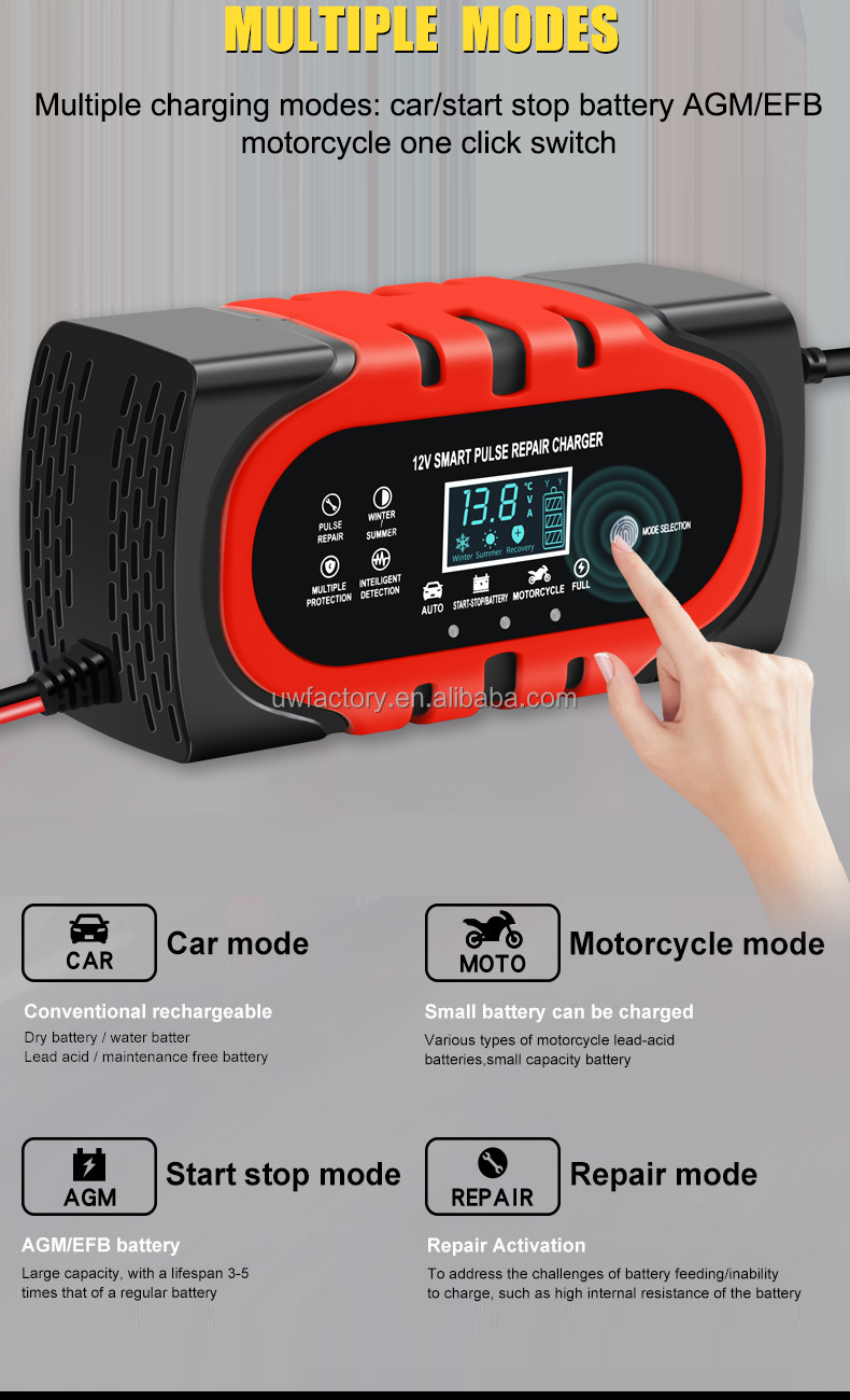 OEM Orders 12V 10A 15A Automatic Charging Smart Auto Charger Portable Car Motorcycle Battery Charger for Lead Acid Battery