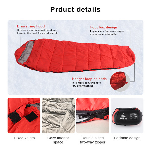 Red Adult Mummy Camping Sleeping Bags Ultralight Sleeping Bag With Fine Grid Fabric