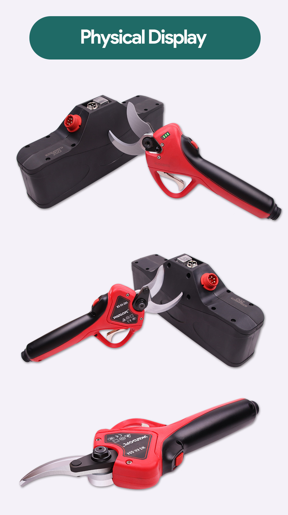 Swansoft LED Display lihium Battery Shear diameter 40MM apple tree Electric Pruning Shears Electric Pruner