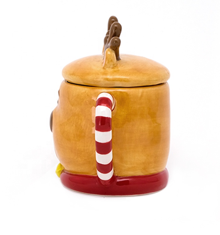 3D Creative Christmas Coffee Mug Deer Shaped Ceramic With Lid And Hand Painted