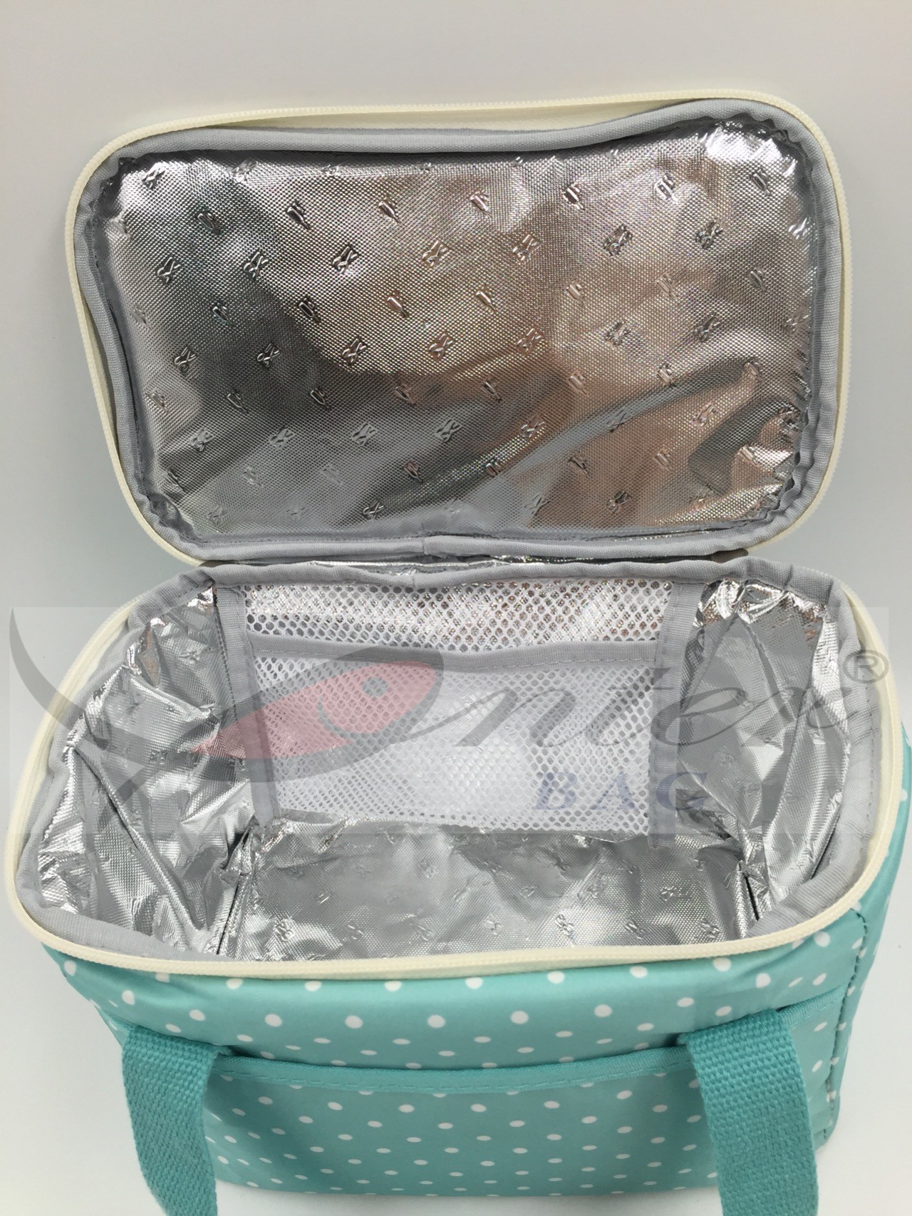 White Dots Insulated Lunch Tote / Personalized Neoprene Lunch Bags For Women