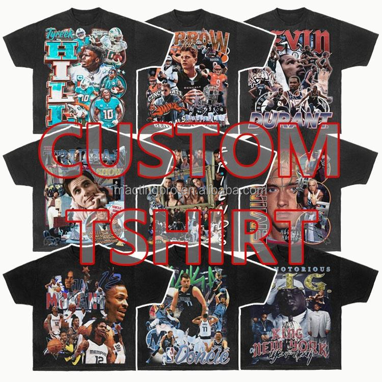 100% Cotton Mens Acid Wash T-Shirt DTG Printing Oversized Stone Washed Streetwear Tee