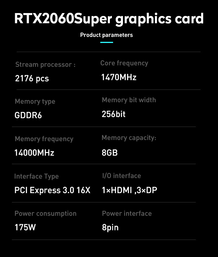 ETH Mining Computer Game Graphics Card Geforce RTX 2060S 8GB GDDR6 256bit DirectX 12