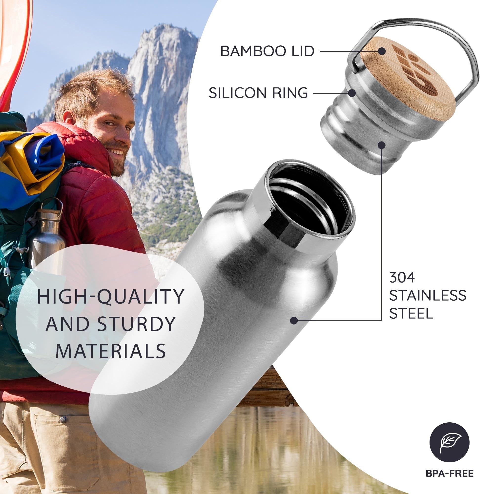 Stainless Steel Sports Water Bottles Bulk 17oz Double Wall Insulated Bottle With Handle And Wooden Leakproof Lid Metal Water Bottle Outdoor For