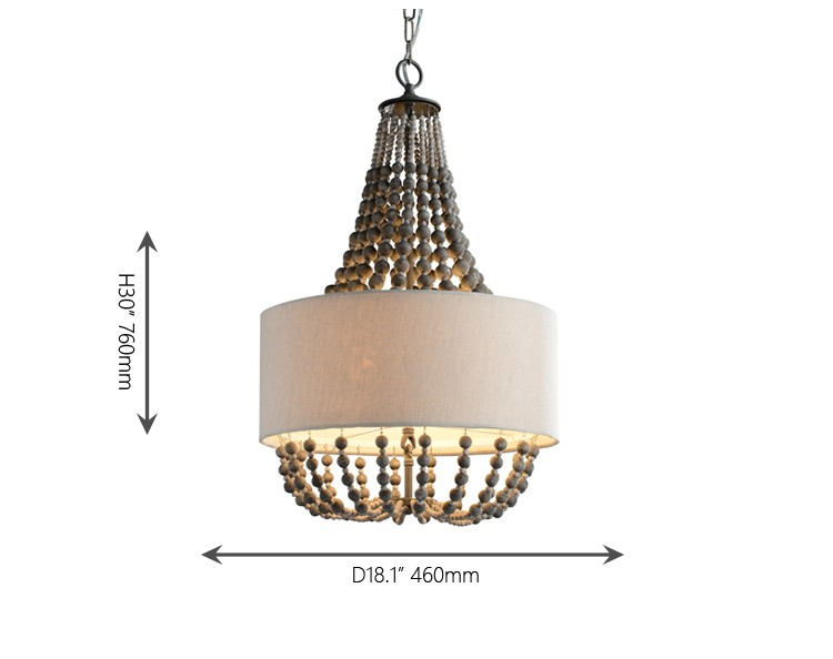 Circular iron chandelier with wood bead Lampshade (WH-CI-42)
