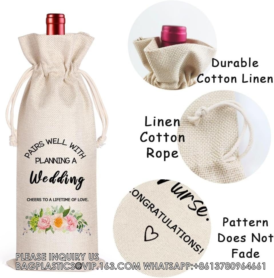 Wedding Wine Bag, Gift For Wedding Planning, Wedding Officiant, Wedding Host, Bride And Groom Wine Gift, Linen Wine