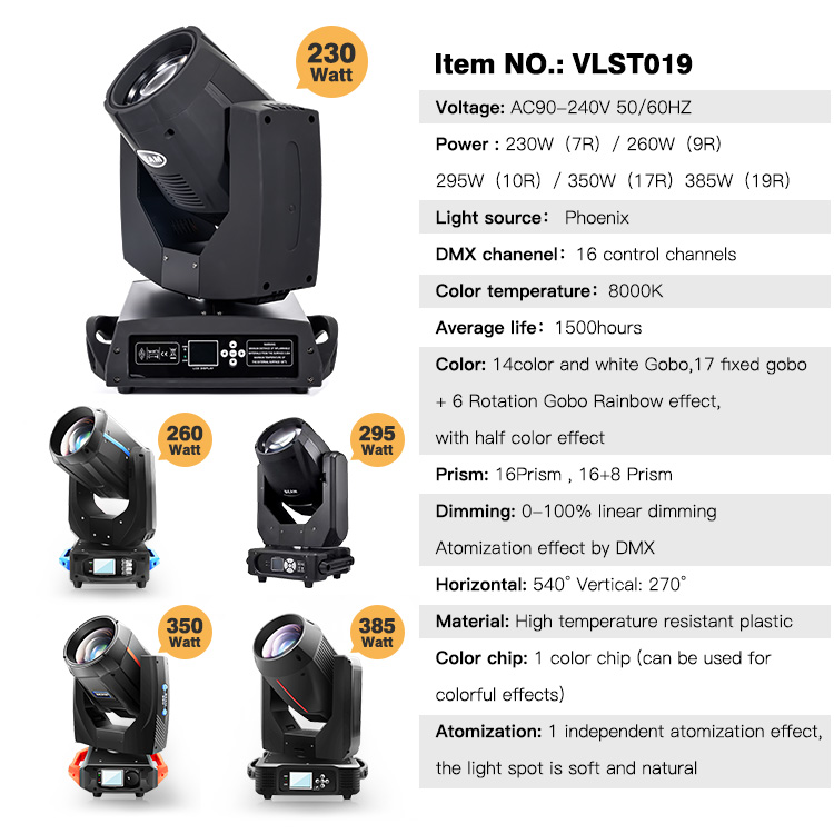 260W RGBW DMX512 Disco Moving Head Light 16CH Disco Par Light