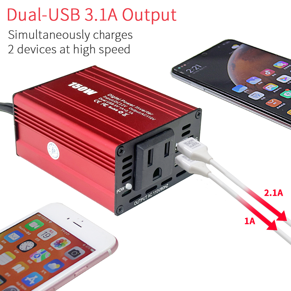 Szssth 150W DC 12v to AC 110v 220v Mini Car Power Inverter USB Converter Adapter Modified Sine Wave Inverter Charger with NFC Network
