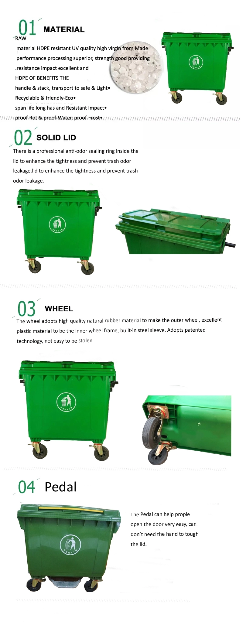 Eco friendly garbage 1100 liter waste bin