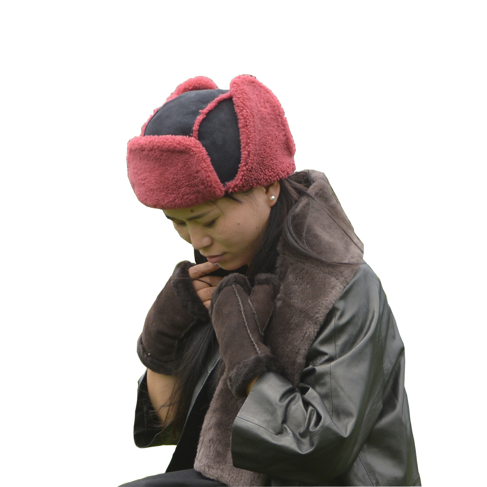 Merino Sheepskin Ladies Hat Soft Fashion Real Shearing Double Face For Unisex