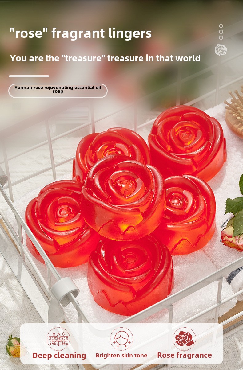Handmade Rose Essential Oil Soap Long-Lasting Fragrance and Moisturizing Effect for Face Bath Wedding Souvenir Solid Bar Soap