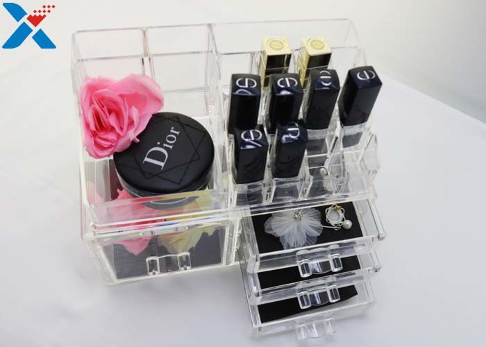 Rectangle Acrylic Makeup Drawer Organizer / Acrylic Cosmetic Organiser ROHS Approved