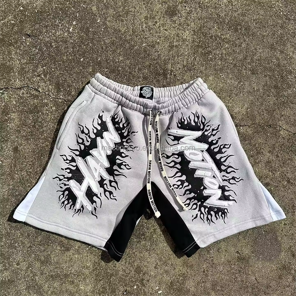 Custom Cotton Streetwear Jogger Baggy Acid Wash Puff Print Casual Plus Size Sweat Shorts