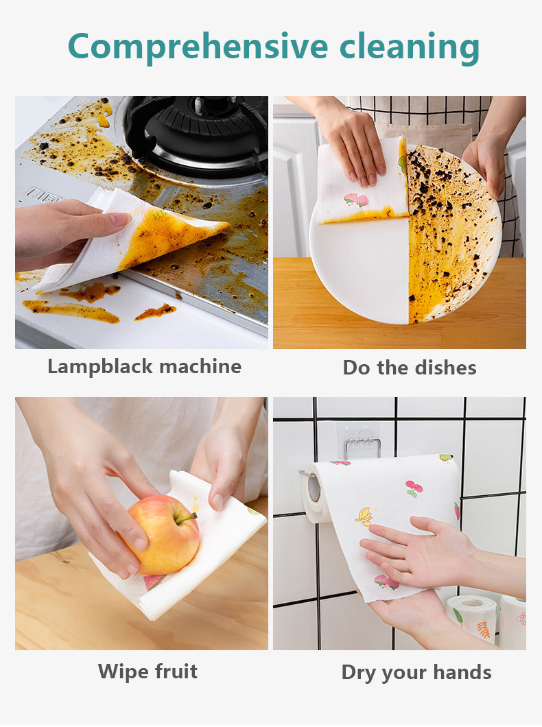 Multi Purpose Disposable Kitchen Spunlace Nonwoven Fabric Printing Pattern Paper Towel