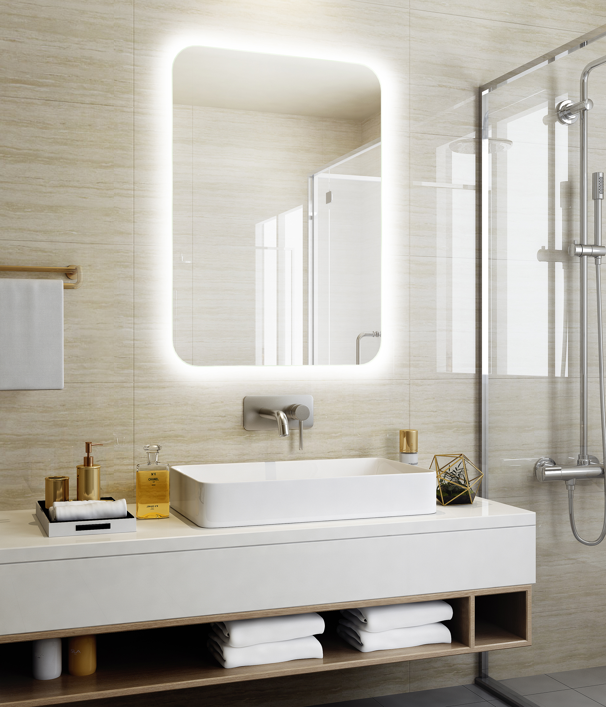 Modern Aluminum Frameless Lighted Makeup Mirror Erosion Resistant Rustproof