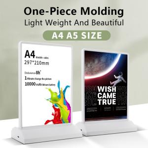 A4/A5 Rechargeable Acrylic Led Table Menu Display Holder with 8000K Color