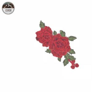 Red Peony Embroidery Patch for Clothes,Woven Patch Custom Pvc,Apparel Accessorie