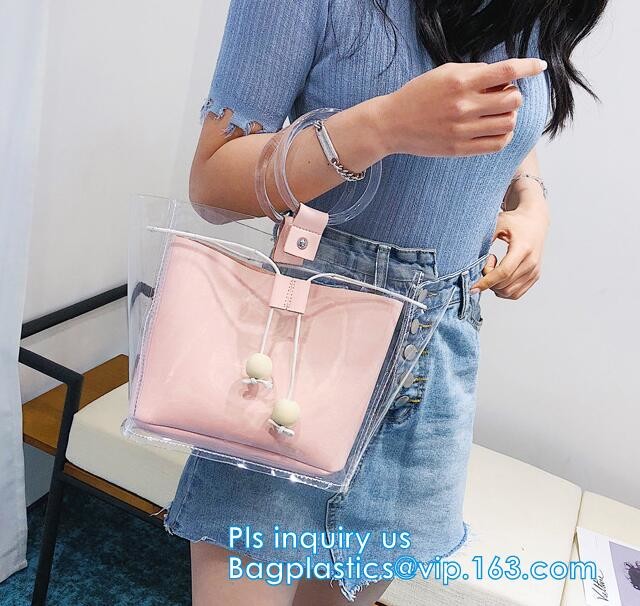reusable eco friendly tote transparent pvc shopping bag, shopping cluth PVC beach bag with zipper, eco-freindly Promotio