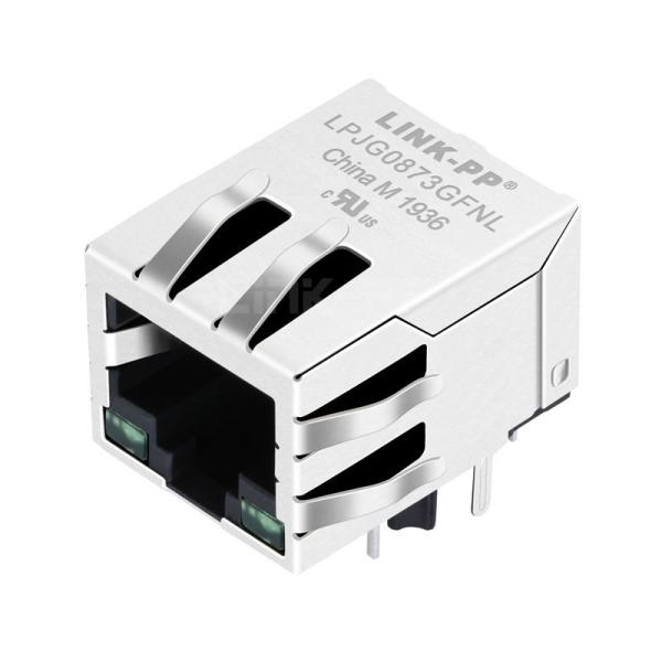 LPJG0873GFNL 100/1000 Base-T RJ45 Female Connector With Magnetics Tab Down Green
