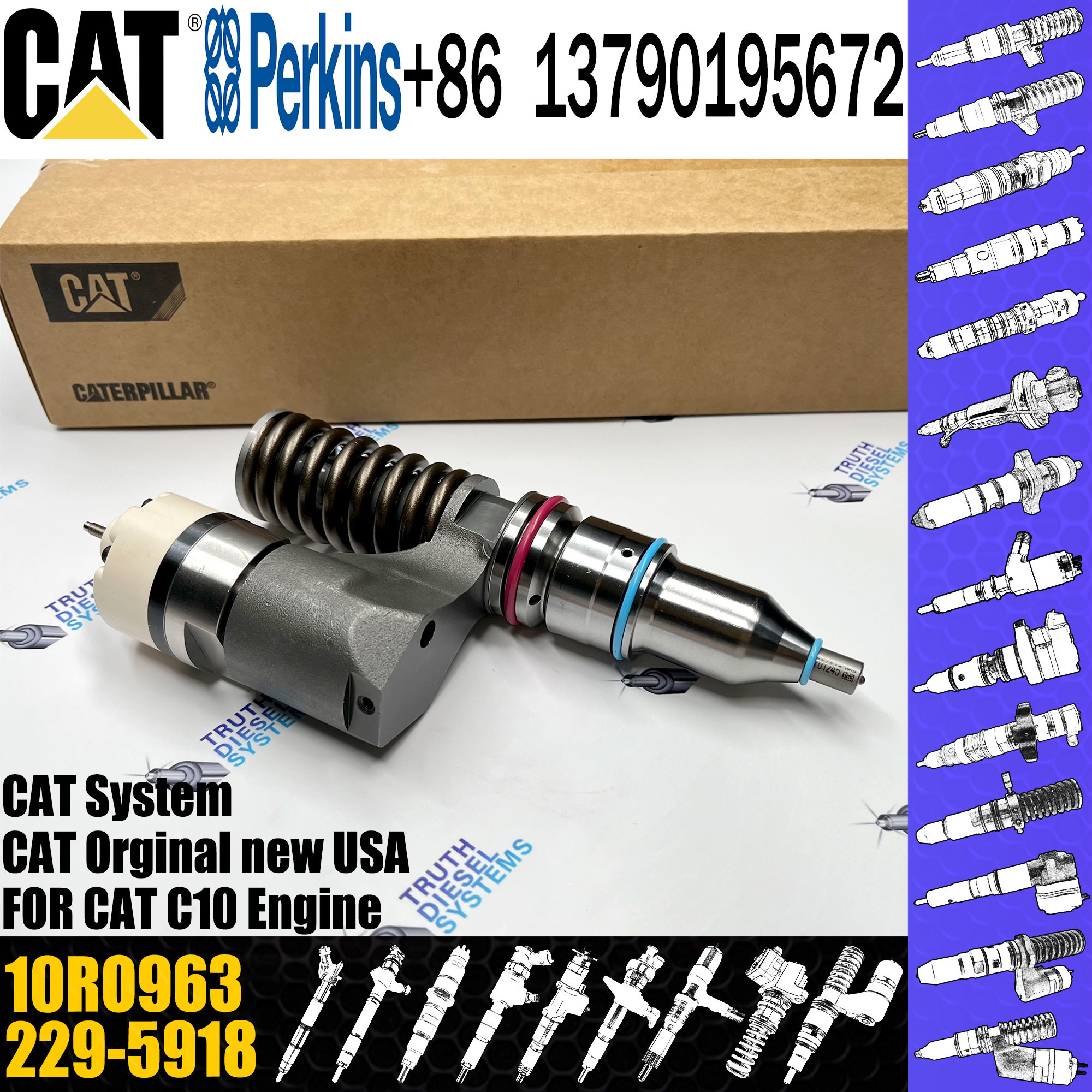 diesel fuel engine injector 10RO963 229-5918 212-3463 212-3464 for CAT c10 engine