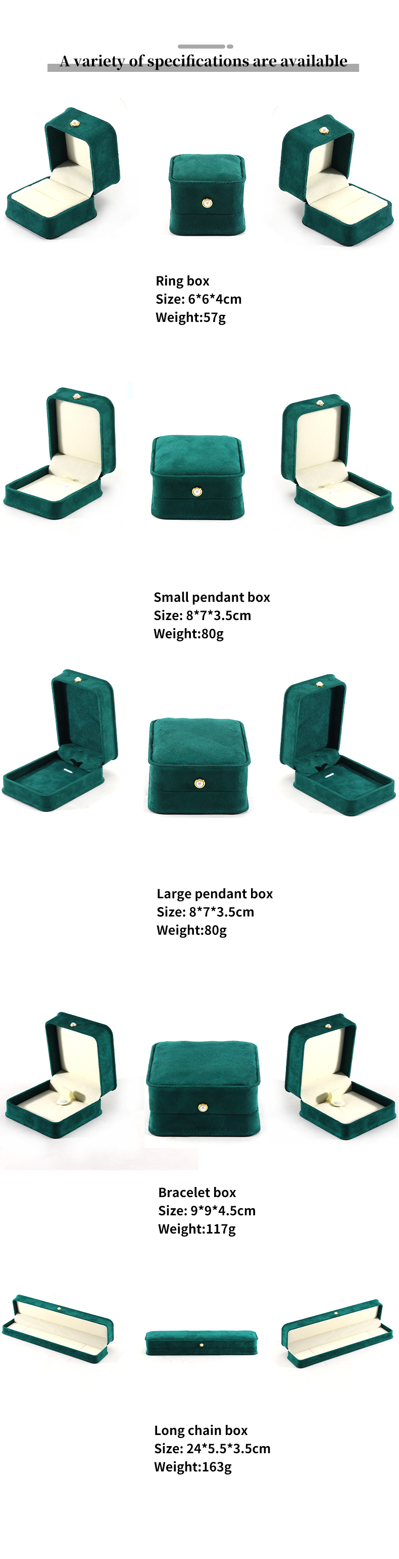 9*9*4.5cm Green Velvet Ring Jewelry Box for Customized Bracelet Earrings Packaging