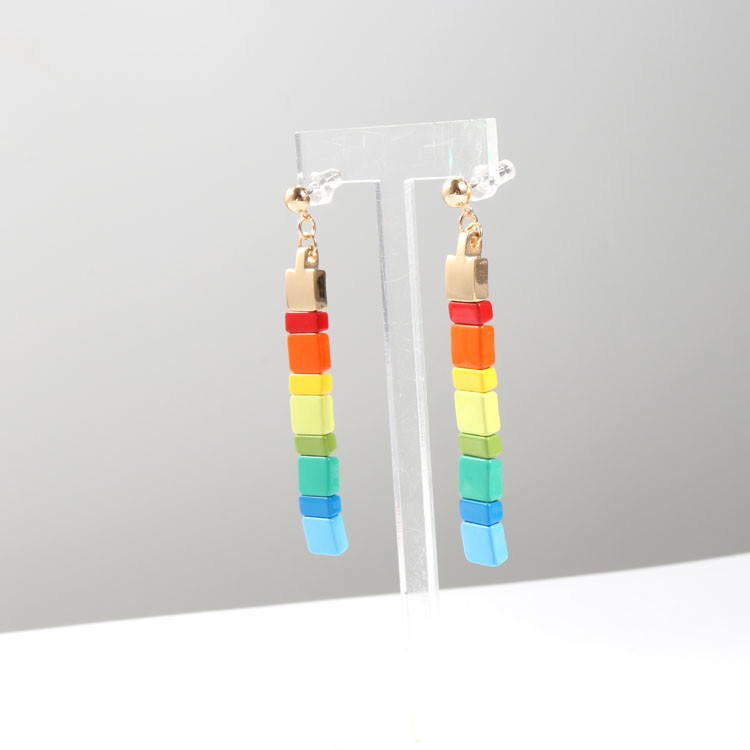 Square Tila Beads Enamel Hoop Earrings , 70cm Hanging Beaded Earrings