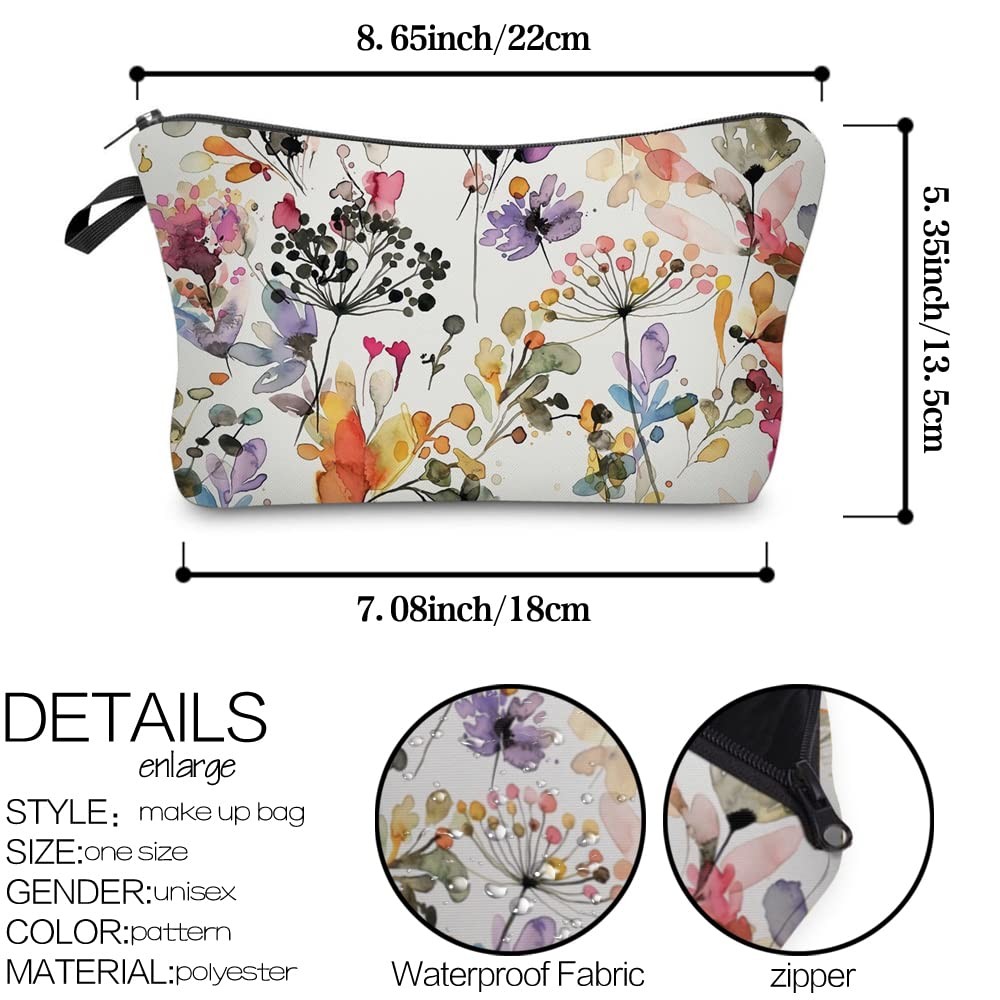 Soft Makeup Pouch Travel Bags For Toiletries Waterproof Wild Grasses Flowers