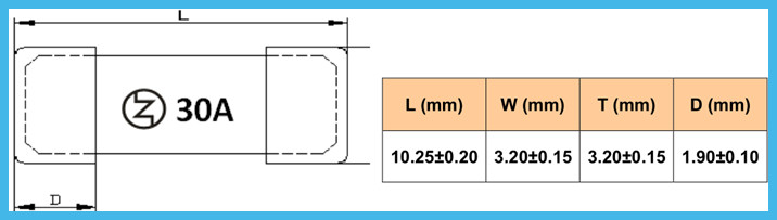 High Inrush Current Brick Surface Mount Square Ceramic Tube Fuse 200mA-40A 72VDC
