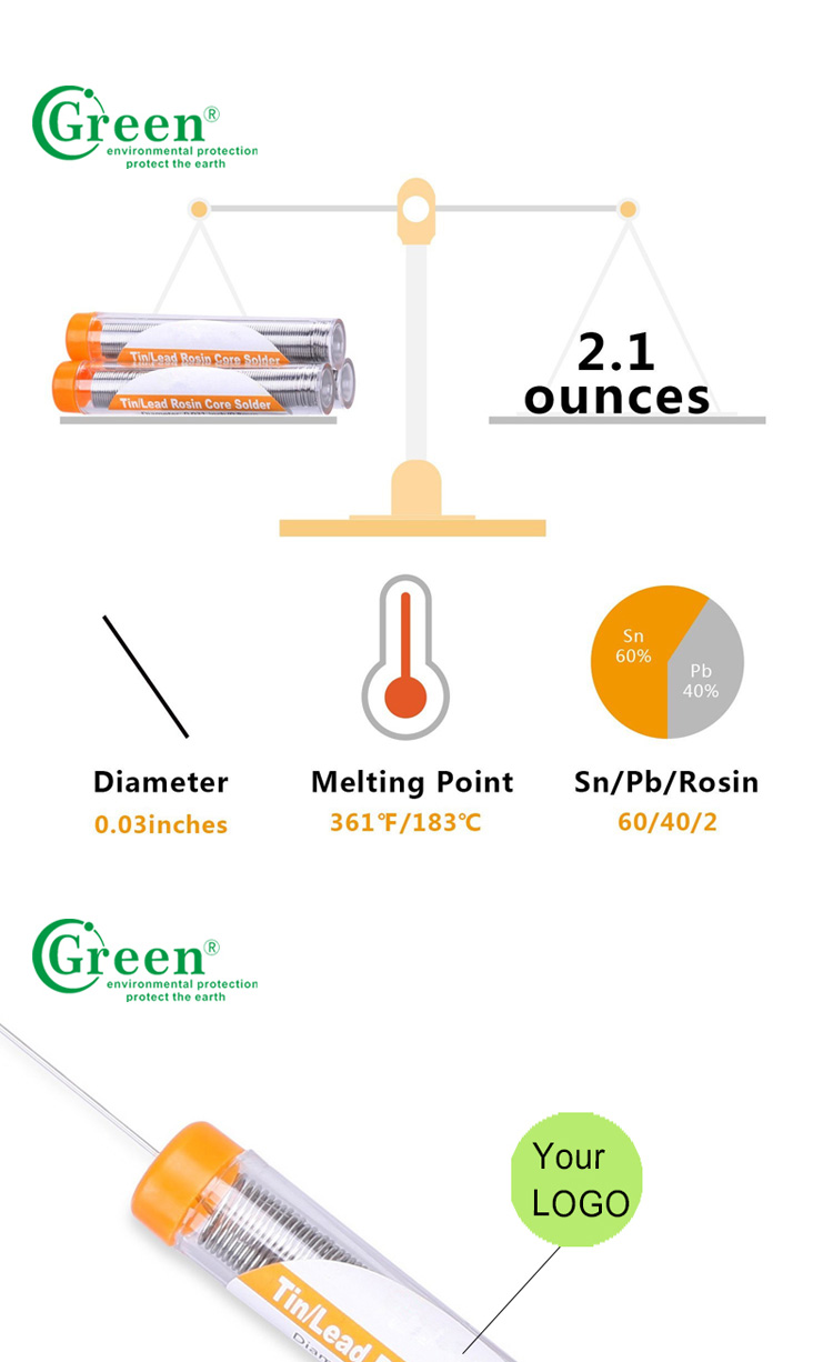60% Sn 40% Pb Rosin Core Solder Wire 0.5-2.0mm 250-260℃ Working Temperature